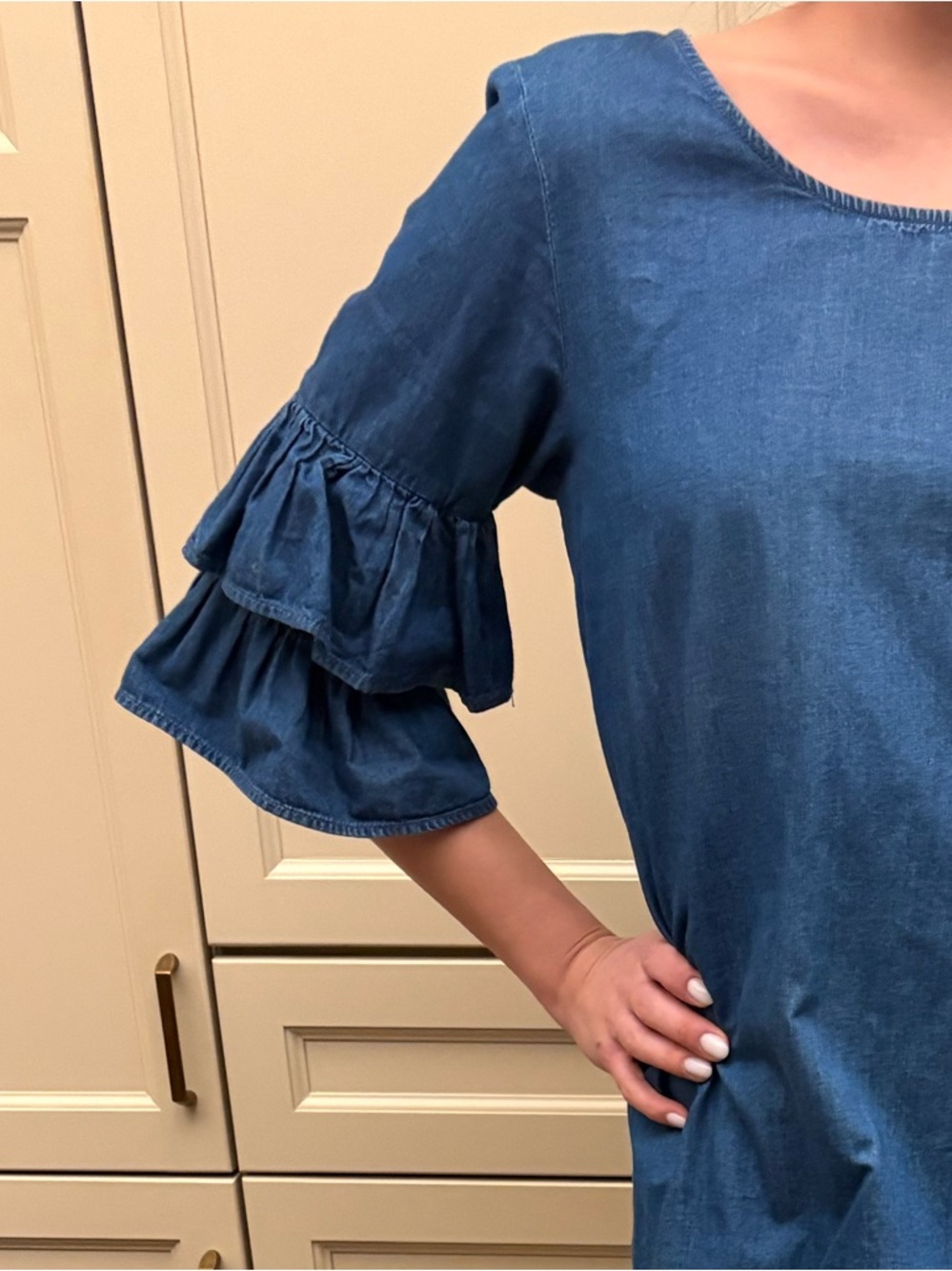 Denim-Blue Tiered Ruffle Mini Dress